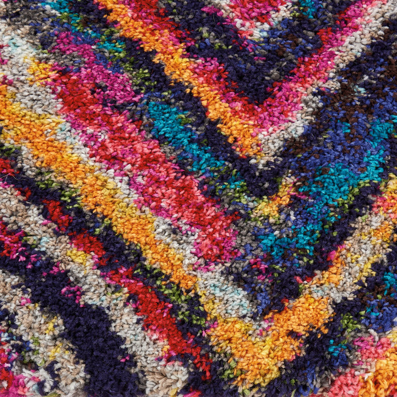 Raul Moroccan Blue/Red/Orange Rug, Rectangle 3'11" x 6'