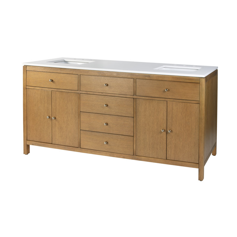 Meuble-lavabo double 72 po avec comptoir en quartz Celine, Naturel