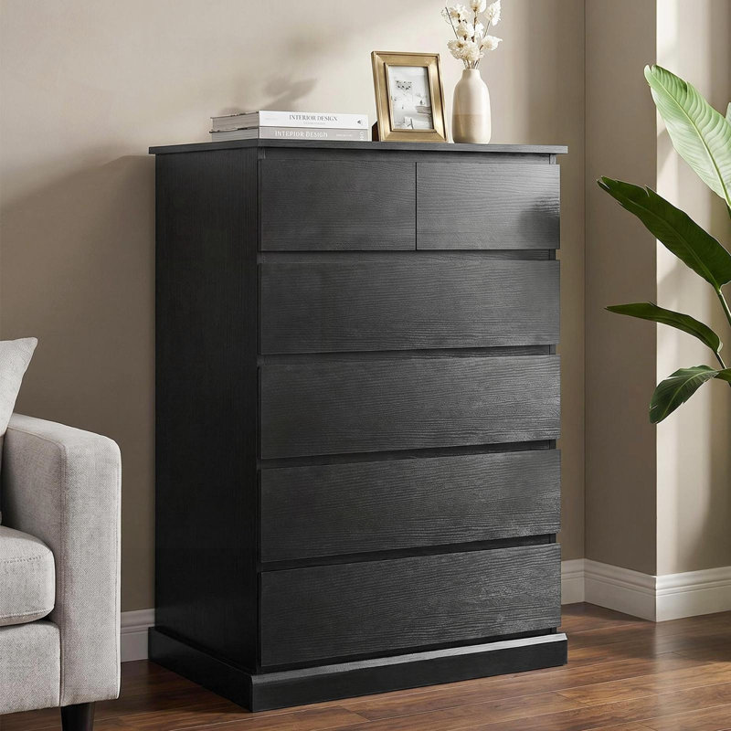 Commode haute 6 tiroirs avec poignées dissimulées, Black