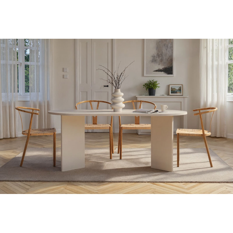 Teiah Dining Table, 75cm H x 180cm W x 90cm D, Wood White