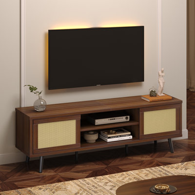  Mataia Boho Tv Stand for TVs up to 70 inch ,Media Console with Rattan Sliding Door