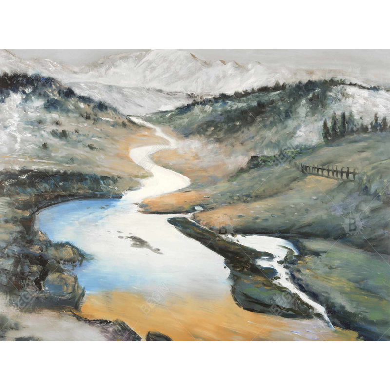 Paysage - Toile encadrée bleue contemporaine pour la décoration intérieure