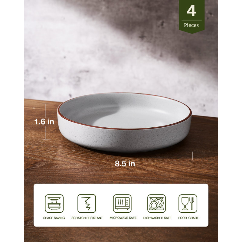 4-Piece Stoneware Pasta Bowl Set- Service For 4, Charcoal/Matte Black/Dark Gray/Light Gray