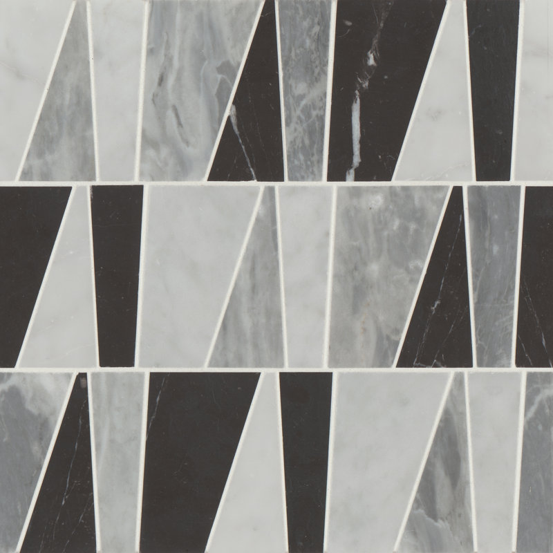 Carreau de mosaïque de marbre aléatoire Modni, Blanc Carrara / Nero Marquina / Bardiglio Nuvolato