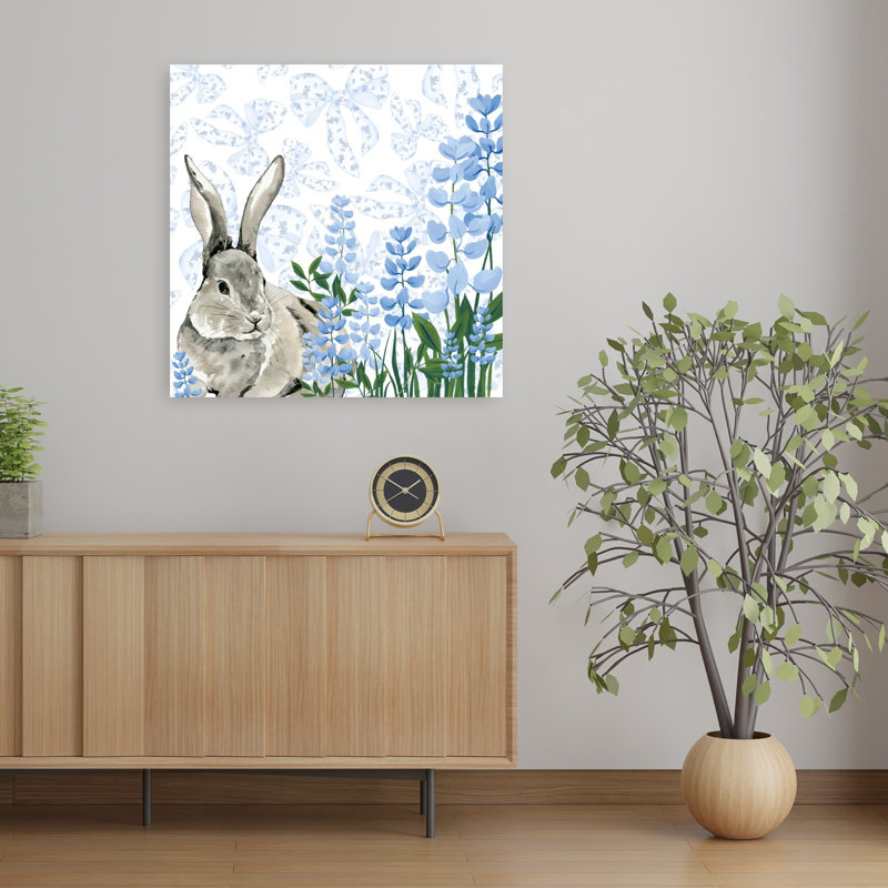Impression sur toile Bluebonnet Bunnies III Spring Flower, 32" H x 32" W