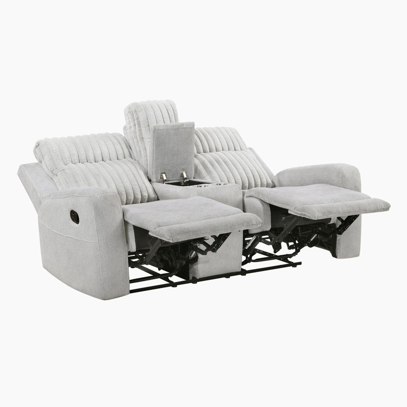 Causeuse inclinable manuelle 71,5 po Pribbanow avec revêtement bicolore (microfibre et velours côtelé), console centrale intégrée et ressorts ensachés en mousse de qualité supérieure