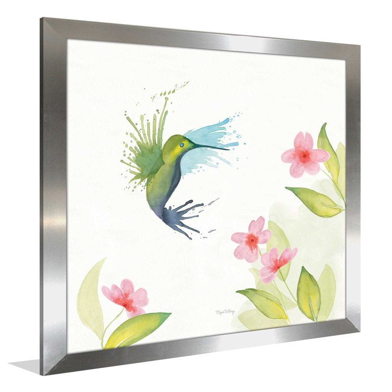 «Flit I», reproduction de peinture à l'aquarelle, H 21,5 po x l 21,5 po x P 0,75 po, Encadrement argenté, Aucun mat