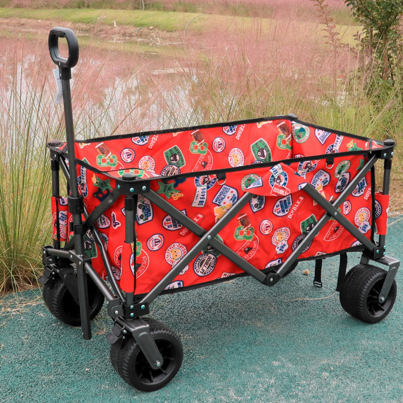 Utilitaire utilitaire de jardin pliable couleur chariot de camping pique-nique extérieur chariot de plage, rouge, Rouge