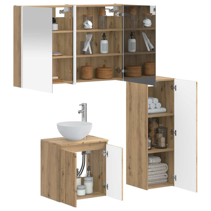 Vanity & Mirror Set, Light Medium Wood