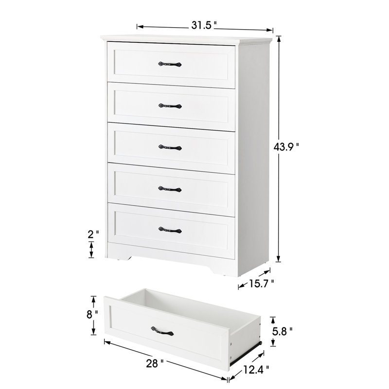 Commode à 5 tiroirs, Blanc