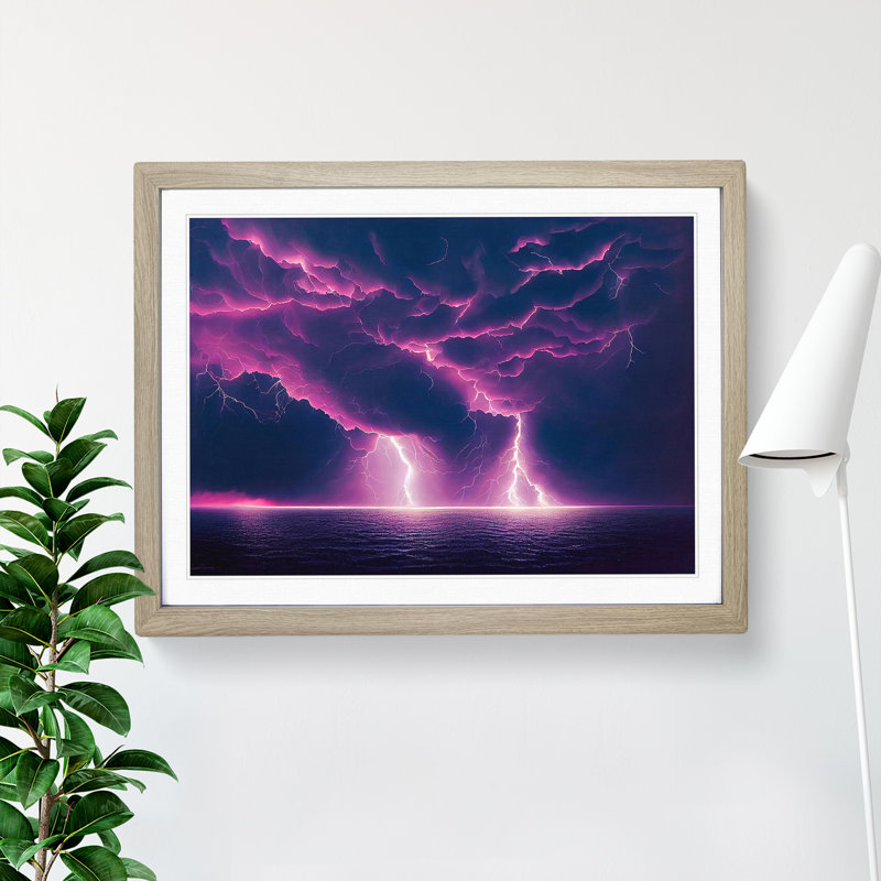 King Thunderstorm - Single Picture Frame Print, 46cm H x 64cm W x 2cm D, Oak