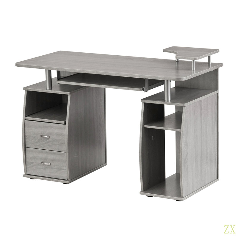 Bureau d'ordinateur complet avec rangement, Gris