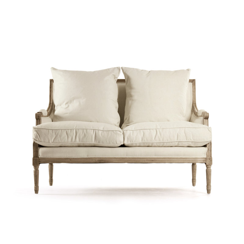 Louis Velvet Loveseat, Natural, Off-White Linen