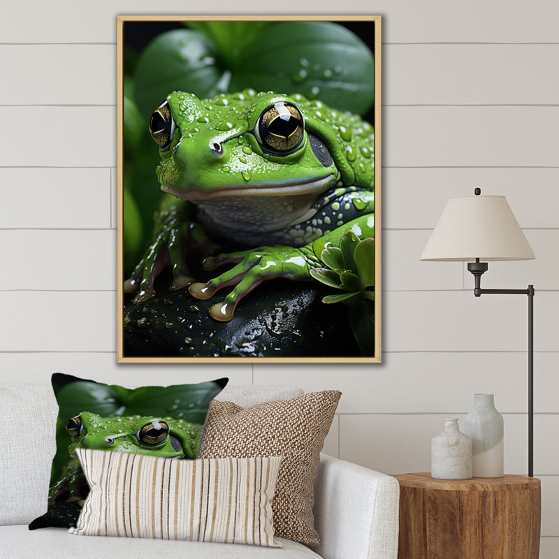 Green Frog Portrait, reproduction d'art sur toile, H 44 po x l 34 po x P 1,5 po, Encadré naturel