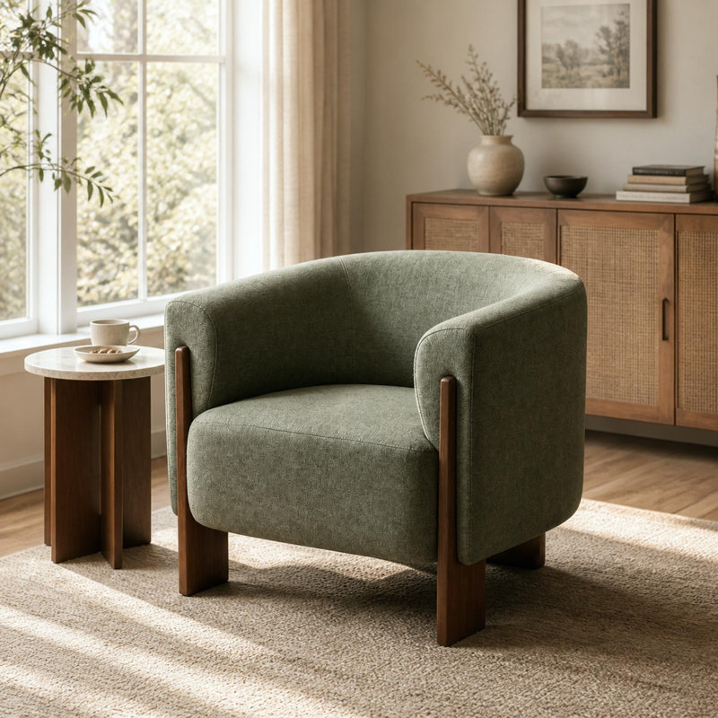 Fauteuil demi-tonneau rembourré Kellan, 1, Green