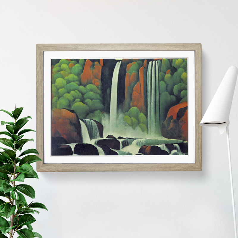 Charming Waterfall - Single Picture Frame Painting, 34cm H x 46cm W x 2cm D, Oak