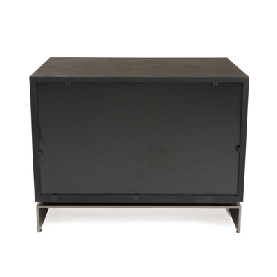 Niye Nightstand, 2 Drawers, Black Ash Wood And Gray Metal Base, 28 Inch