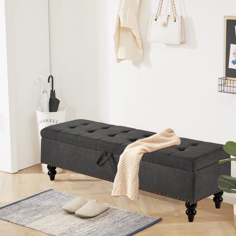 Banc de rangement rembourré Delshawn, Gris