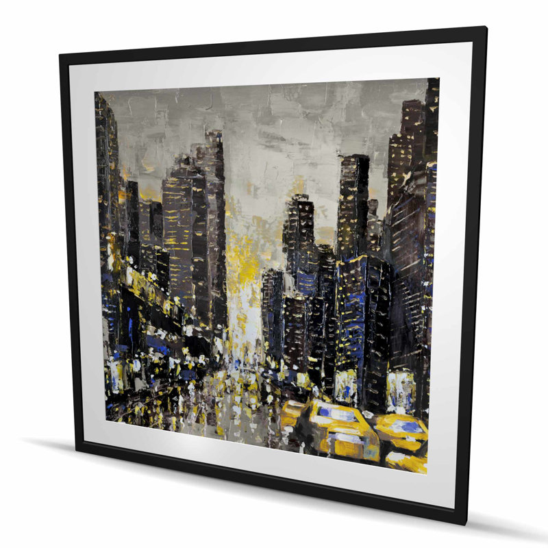 Ville abstraite et texturée | «Yellow Taxis», reproduction encadrée, Grey;Yellow;Black, Noir