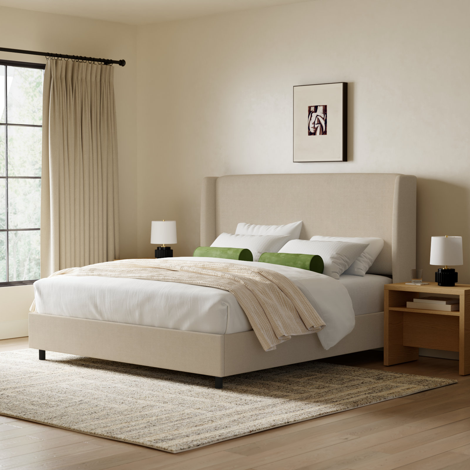 Tilly Linen Upholstered Wingback Bed, California King, Classic Linen Linen
