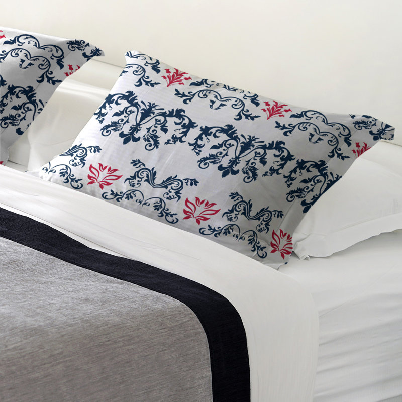 Football Baroque Pattern Pillow Sham, Polyester, King, White/Blue/Red