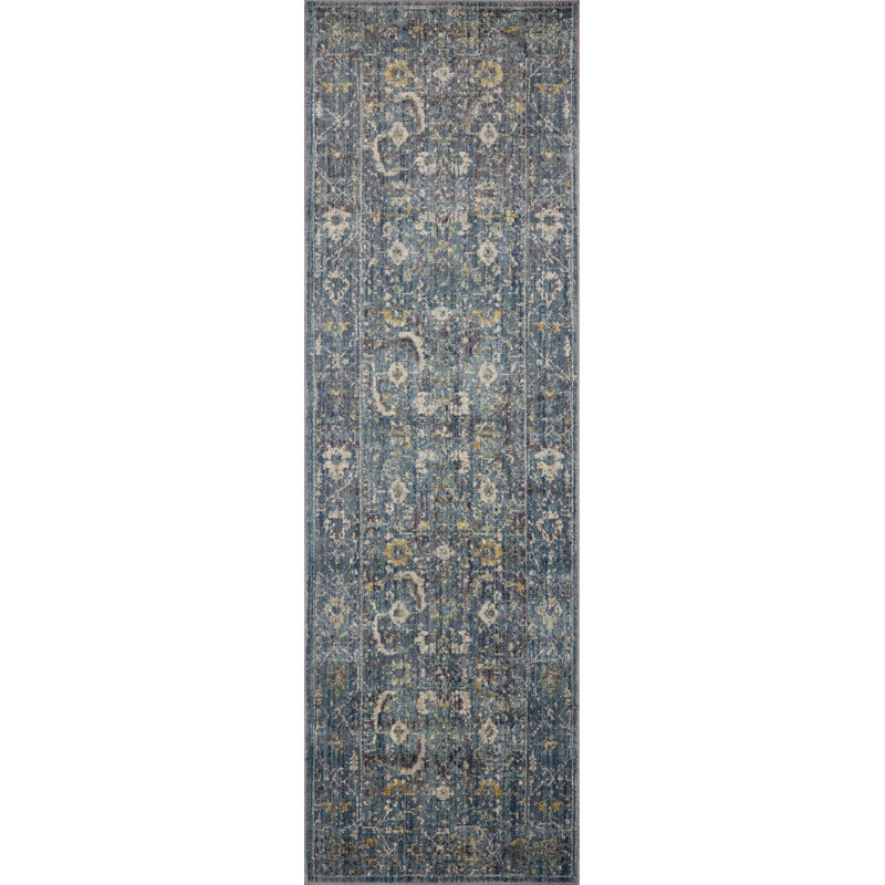 Bradbury Ocean and Gold Synthetic Runner Rug 2'-6" x 8'