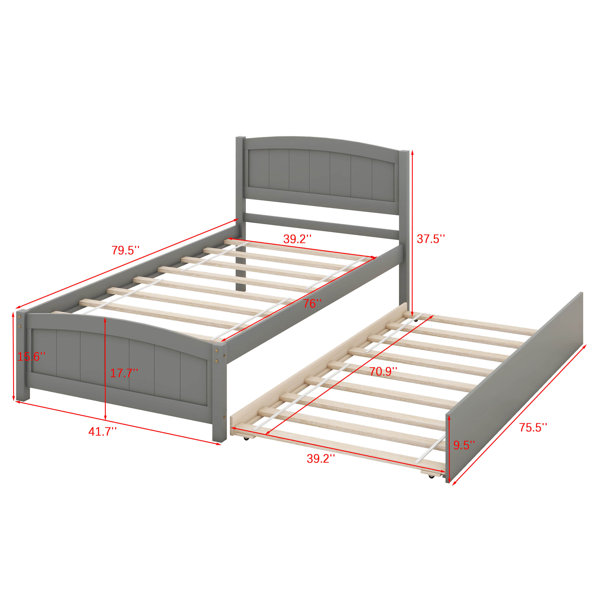 Ebern Designs Twin Size Modern Platform Bed With Trundle, Wood Platform ...