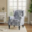 Fauteuil à oreilles tapissier à motif floral damassé bleu marine Duward avec garniture cloutée-1787762847