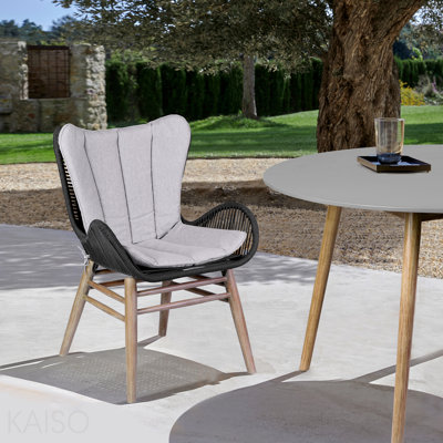 Chaise de patio d'extérieur en bois d'eucalyptus clair et corde gris anthracite