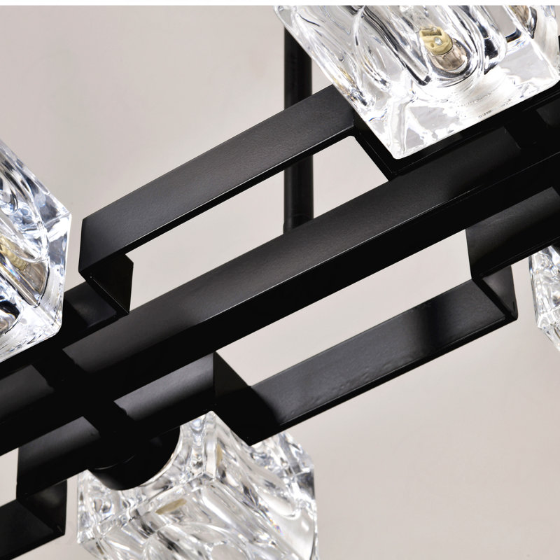 Lustre - Luminaire suspendu rectangulaire en cristal 10 lumières de style campagnard à finition noire de style salle à manger Chandelier
