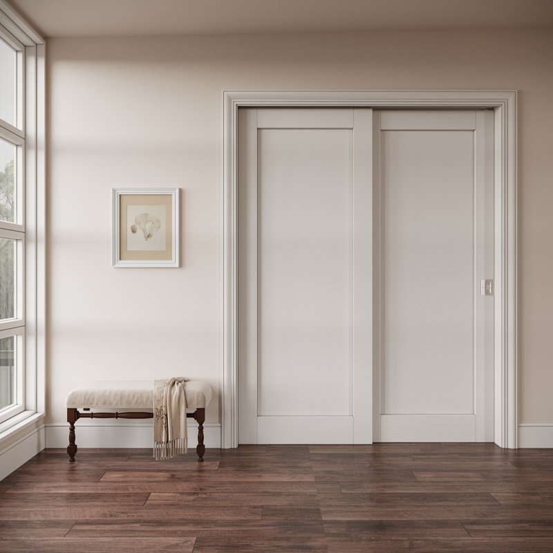Porte intérieure à un panneau plein, porte coulissante en MDF certifiée CARB P2, avec cadre renforcé, serrure à galandage argentée et quincaillerie, préfinie et imperméable, pour garde-manger, chambre et placard, teinture facile à appliquer soi-même, 91,4 cm x 203,2 cm
