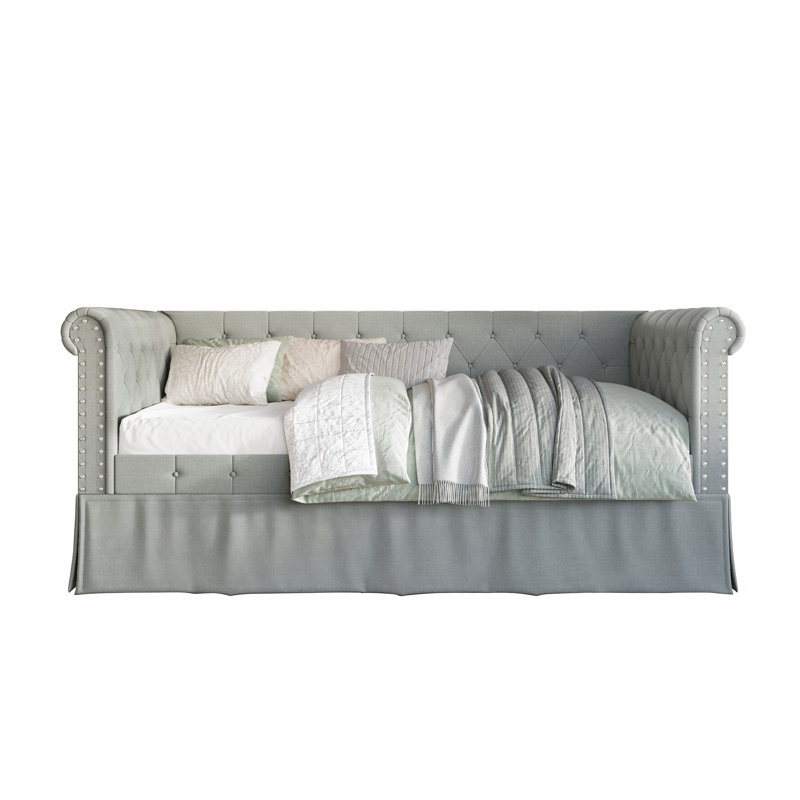Knolan Upholstered Daybed with Trundle, Light Gray