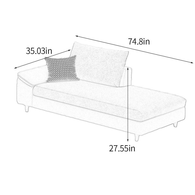 Chaise longue rembourrée Mayvis, Chaise longue à accoudoir gauche, Mélange de lin gris foncé