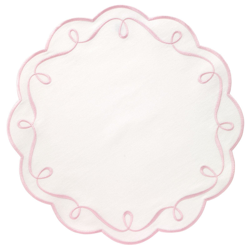 Ribbon Twirl Cotton Blend Scalloped Placemats, Rose