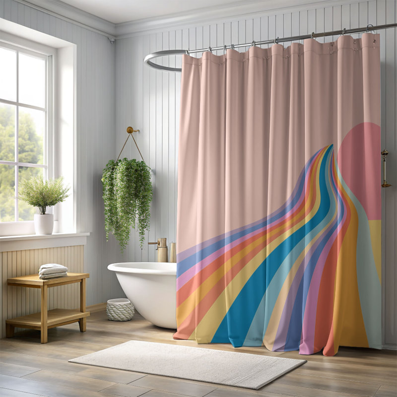 Rideau de douche 1 pièce Retro Swirl Art, H 74 po x l 71 po