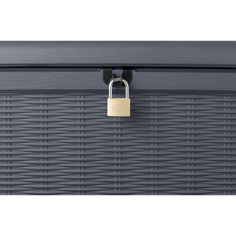 Gray Plastic Wicker Lockable Deck Storage Box Bench