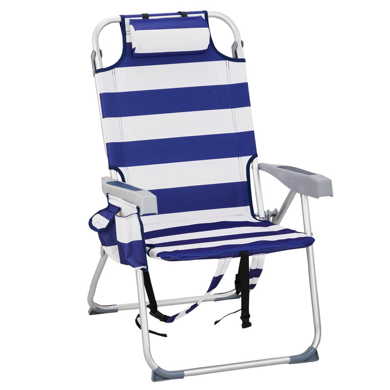 Lemon Pattern Aluminum Folding Backpack Beach Chair, Blue/White