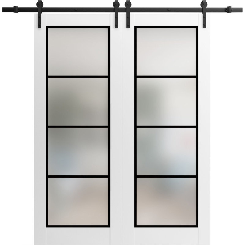 Porte de grange en bois manufacturé 2132, Satin blanc, 84 po x 96 po