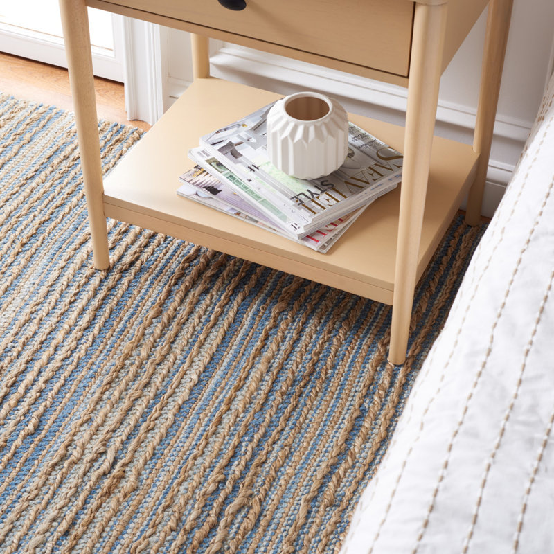 Doleman Hand Woven Jute/Cotton Rug in Blue, Rectangle 5' x 8'