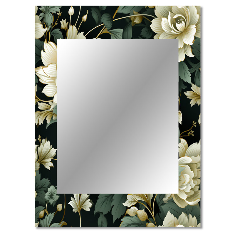 Brezlyn Green Pe pivs Love Damask Poetry - miroir floral, miroir mural floral unique, impression d'art en métal