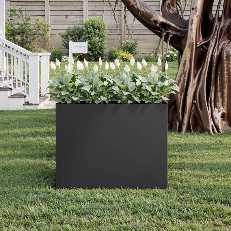  Boîte à fleurs rectangulaire en métal 38 po, noir, Noir