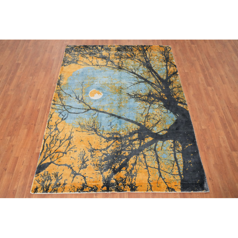 Tapis Enchanting Forest 6 x 8 avec silhouette d'arbre au clair de lune
