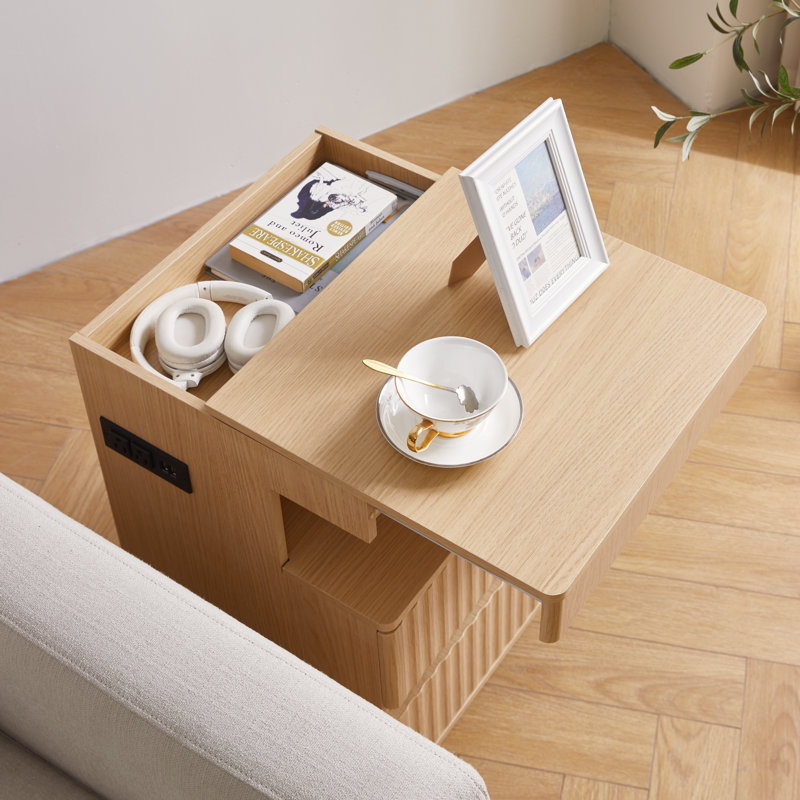 Table de chevet moderne avec station de charge et ports USB, table de chevet Mid-Century avec tiroir d'intimité dissimulé et 2 tiroirs de rangement, table de bout pour la chambre à coucher et le salon