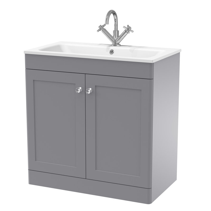 Classique Single Bathroom Vanity with Sits On Furniture Stone Basin, Satin Grey, 81 cm W