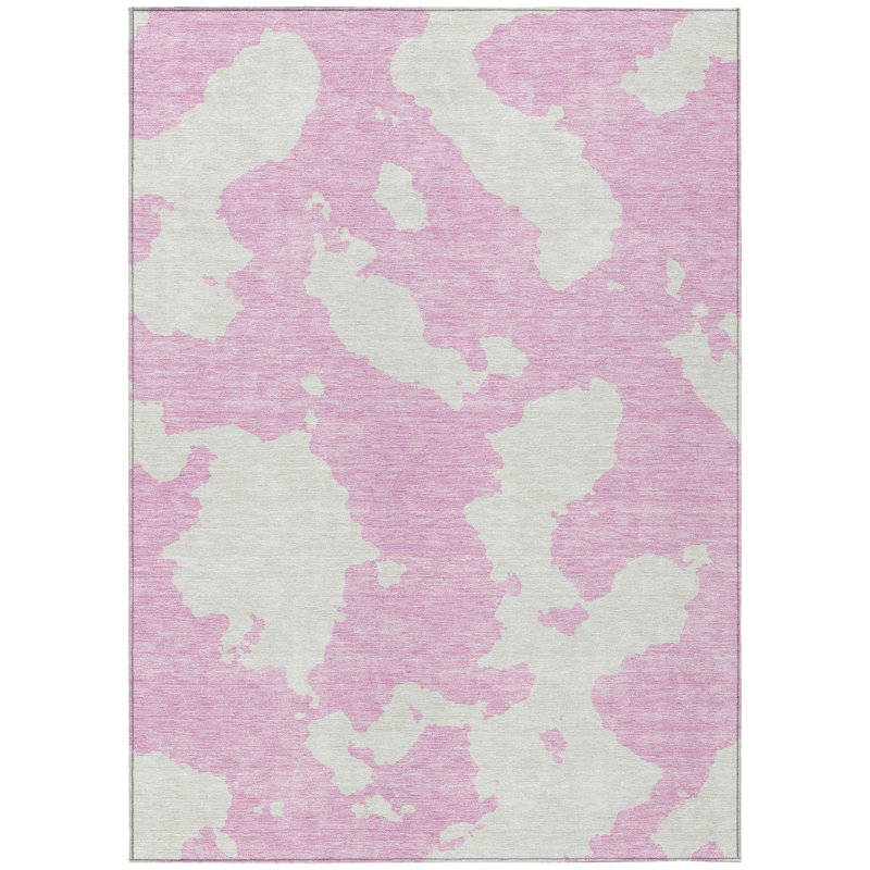 Tapis intérieur lavable abstrait 8 pi x 10 pi rose et ivoire