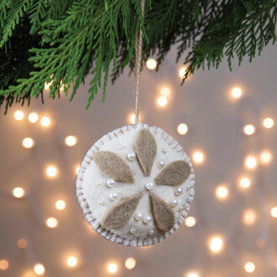 Split P Sand Dollar Beaded Beige Felt Ornament Pack Of 4