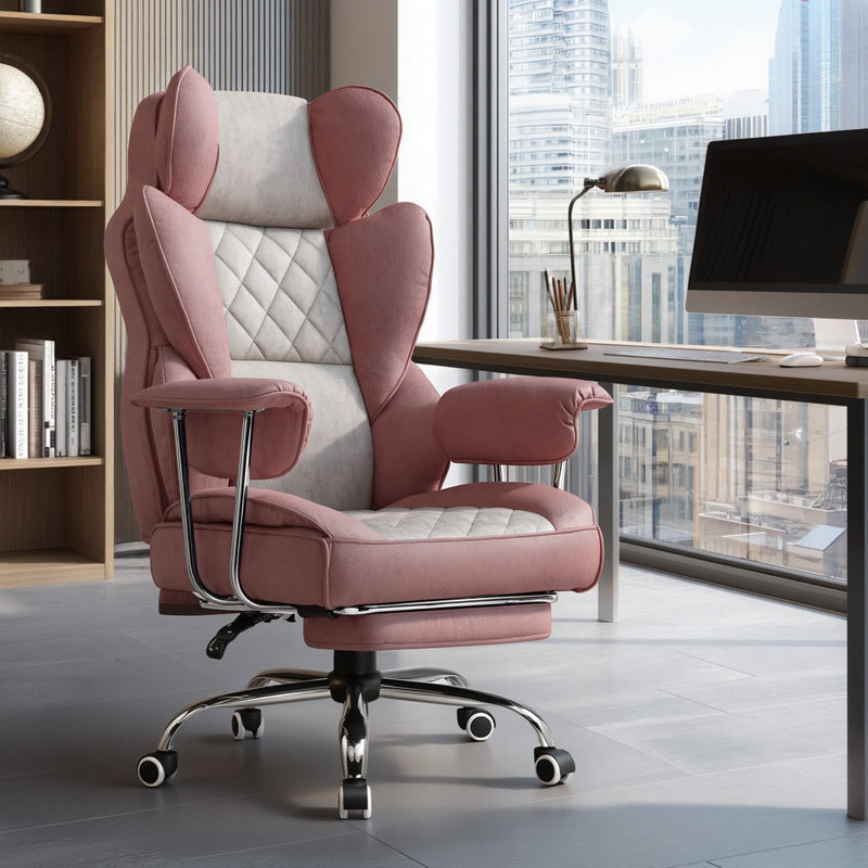 Inbox Zero Adjustable Reclining Ergonomic Faux Leather Swiveling PC & Racing Game Chair, Pink