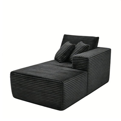 Chaise longue modulaire moderne en velours côtelé rembourré faisant face à la droite, siège profond