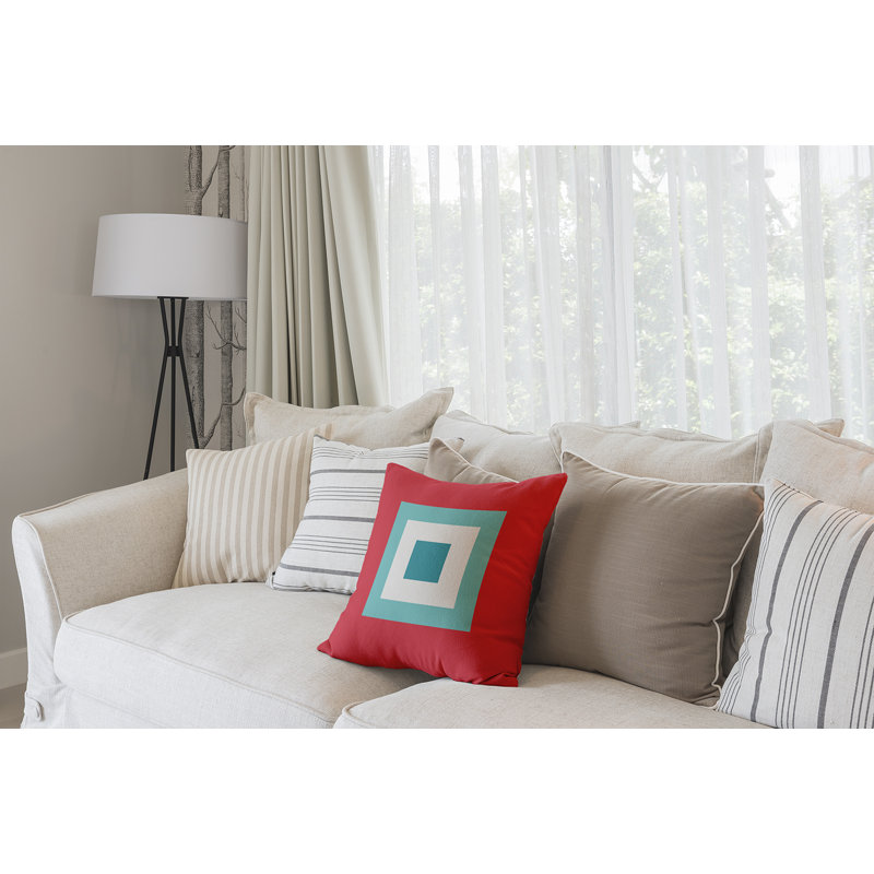 Housse et insert de coussin géométrique carré, Corail / Bahamas, H 18 po x l 18 po