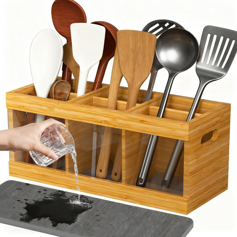 Porte-ustensiles en bois Quick-Dry, H 5,9 po x l 11,8 po x P 4,72 po